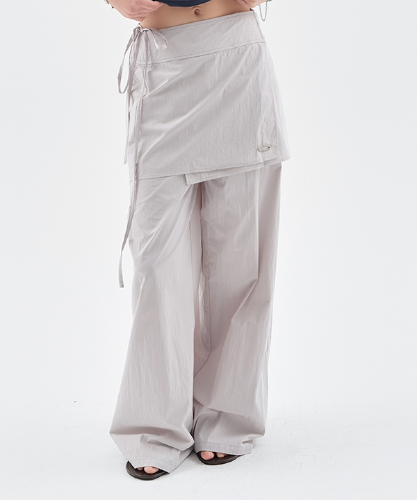 [SET] NOI1280 nylon layered skirt+pants (light gray)