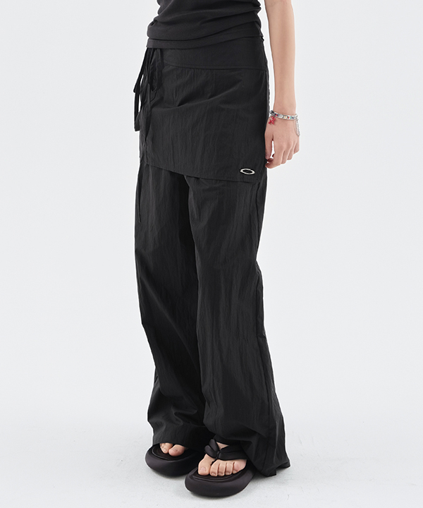 [SET] NOI1281 nylon layered skirt+pants (light gray)